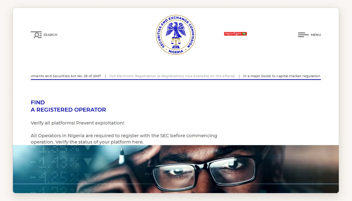 Screenshot of the SEC Nigeria register of capital market operators on sec.gov.ng, taken 6 October 2026: the public list Securities and Exchange Commission of Nigeria publishes.